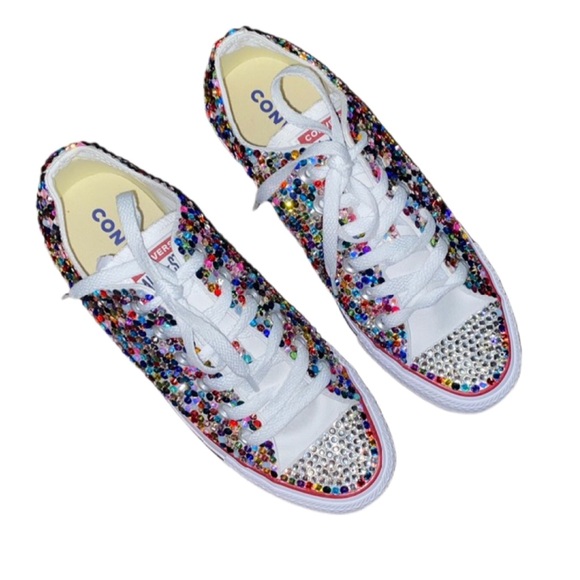 Multicolour Crystal Low Top Converse Sizes 5-14 New In Box With Ribbon Laces - Picture 3 of 13